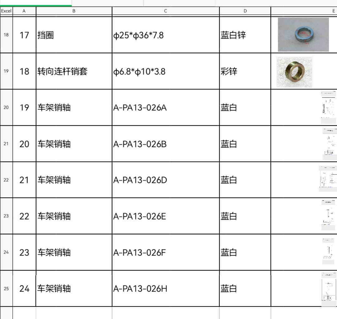 寻做如图清单的非标件的加工厂，共有24款