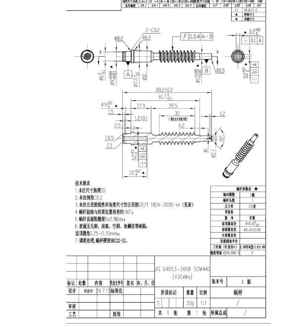 蜗杆件外发加工，年需求20万件，材质是40CrMo的